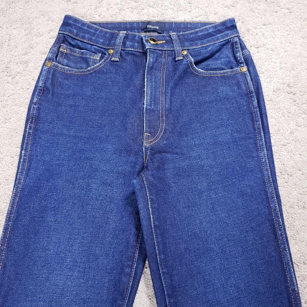 Khaite Vanessa Dark Wash Denim High Rise Jeans Size 25 Raw Hem Straight Stretch - Picture 4 of 13